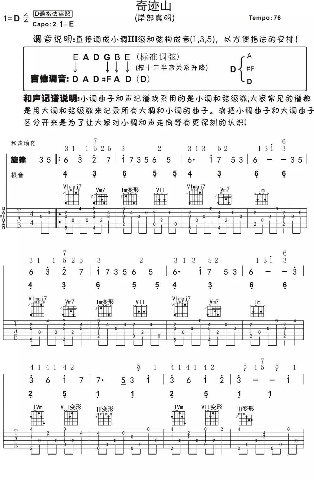吉他谱《奇迹的山》岸部真明