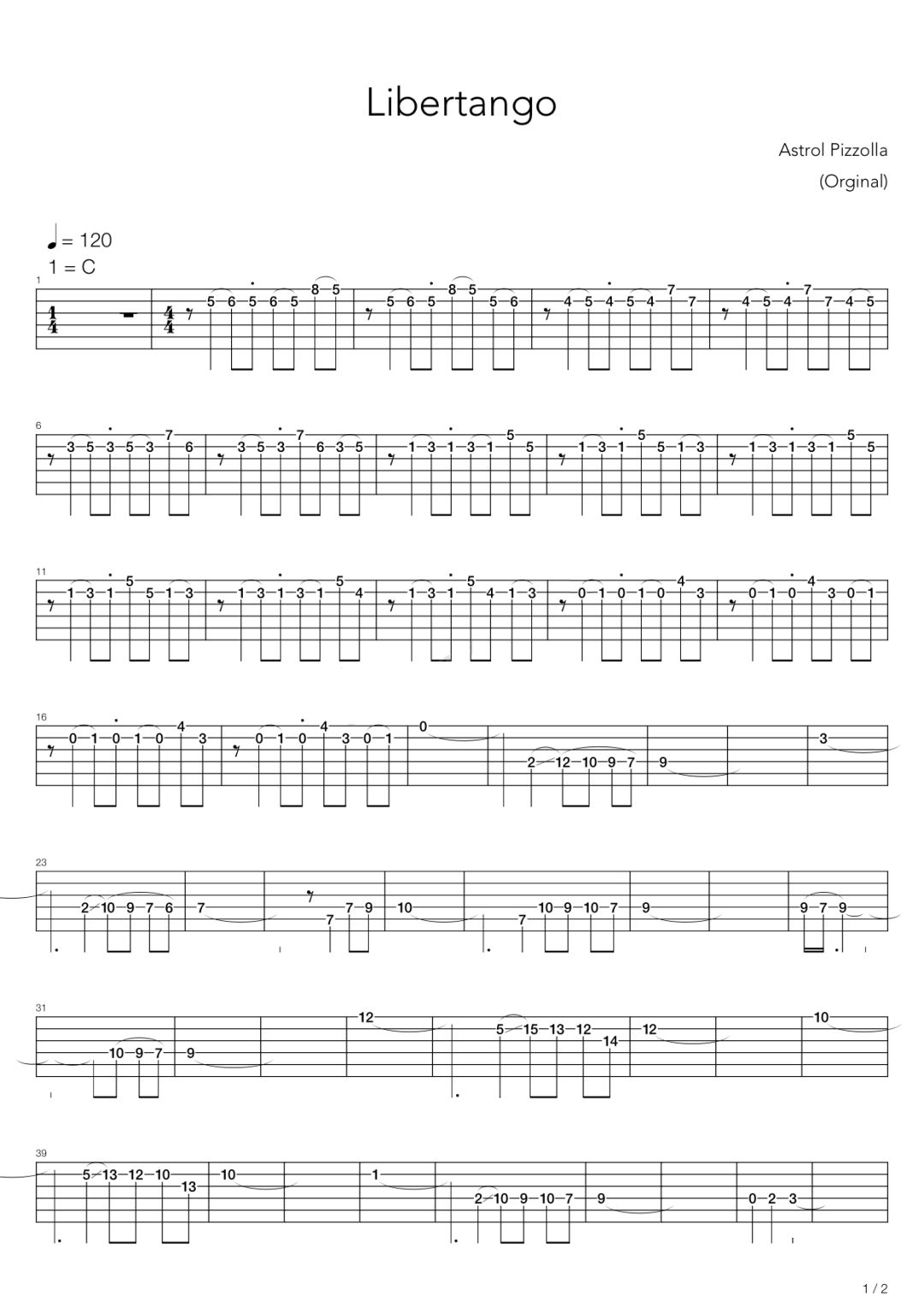 《Libertango》《自由探戈》吉他指弹曲谱