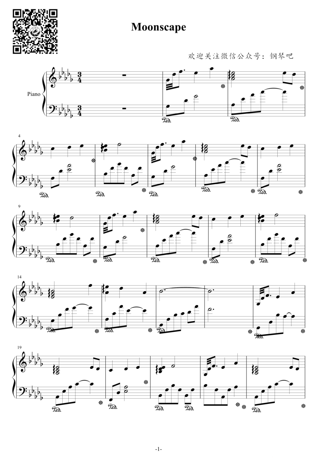 一首小众好听的曲子，《Moonscape》钢琴谱