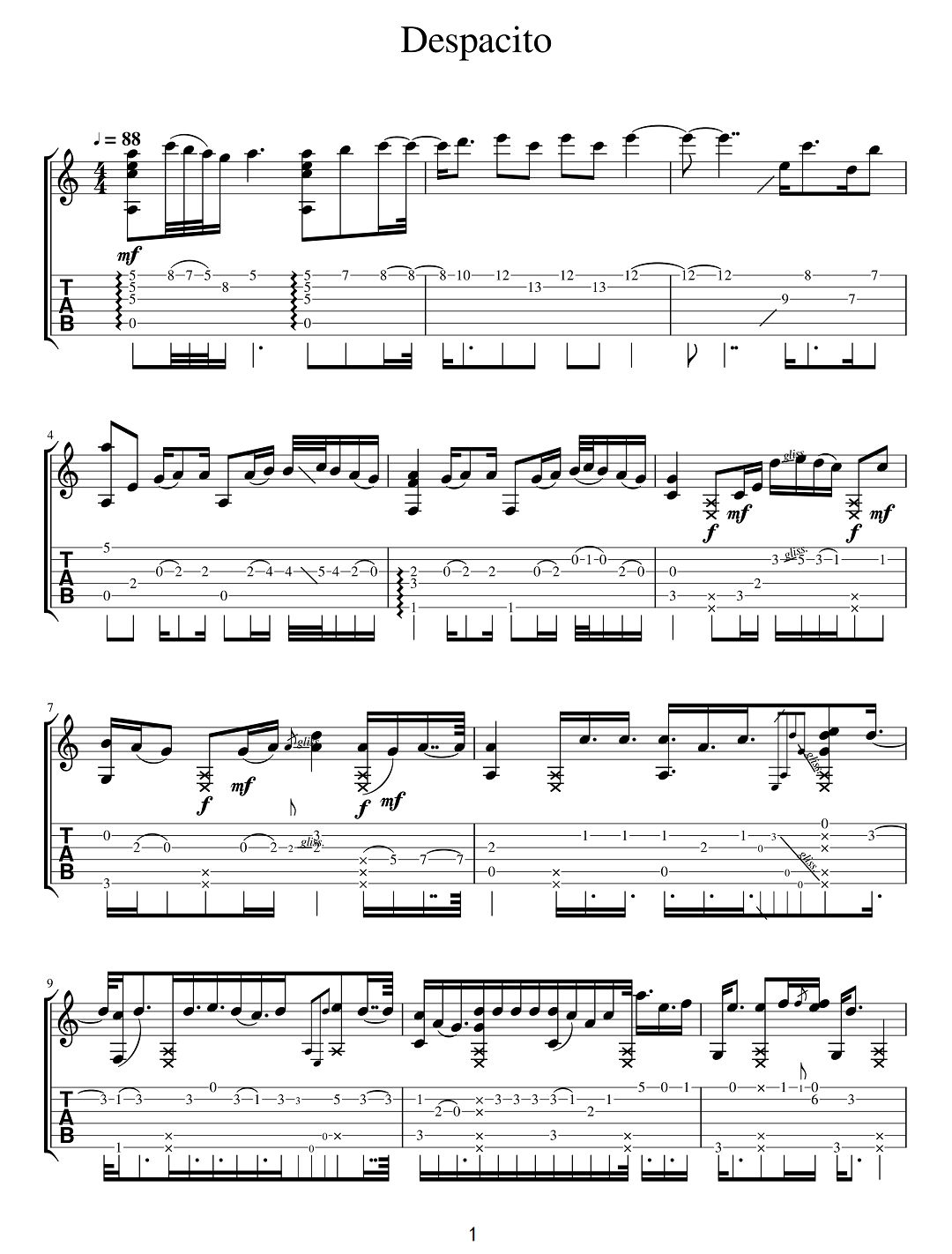 火遍全球的神曲《Despacito》吉他谱