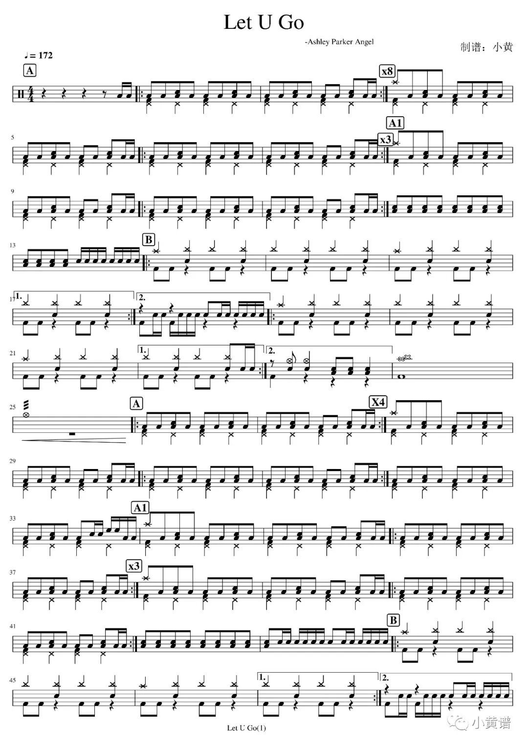 Ashley Parker Angel《Let U Go》鼓谱