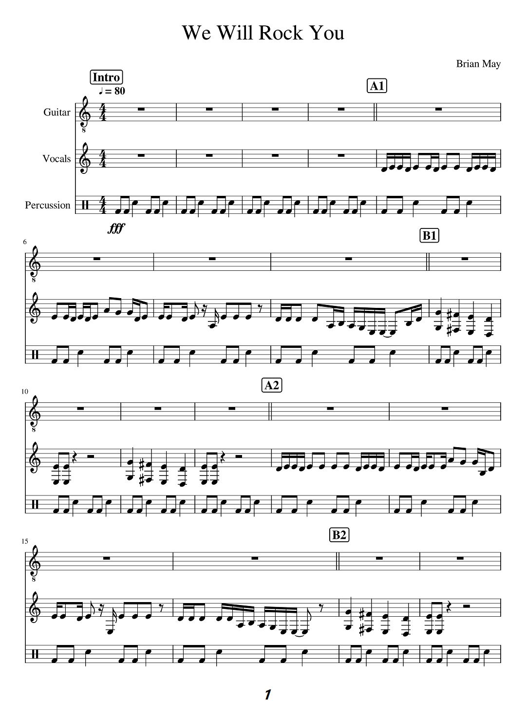 皇后乐队《We will rock you》吉他指弹曲谱