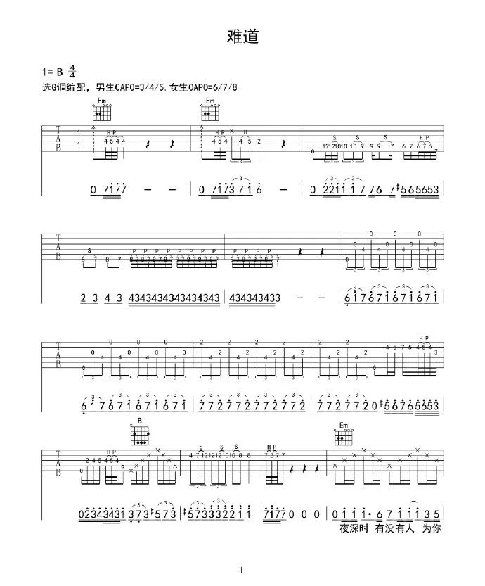 陈楚生《难道》吉他弹唱曲谱