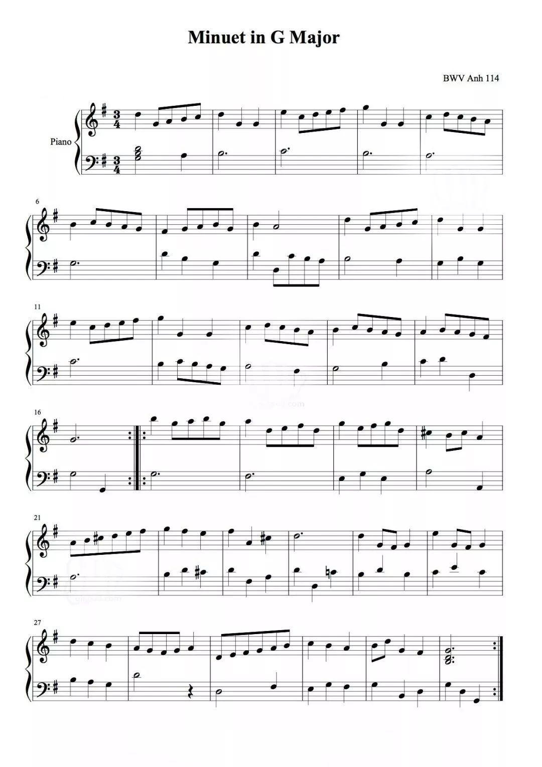 巴赫《G大调小步舞曲》钢琴谱