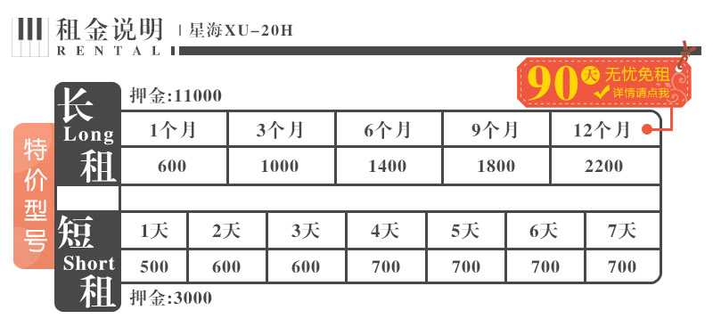 出租钢琴的租金说明